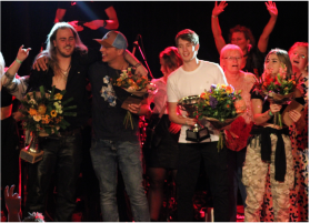 Van links naar rechts: Simon Wiegersma (1e prijs), Johan Zijlstra (2e prijs), Rick de Vries (Publieksprijs) en Michelle Volbeda (3e) prijs. Foto: Jetty Boterhoek